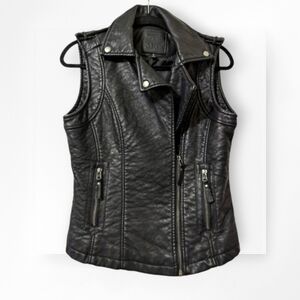 Sophie Max Vegan Leather Vest Black Full Zip Moto Vest Small